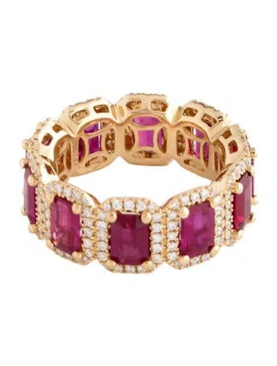 Pre-owned Ring 18k 5.19ctw Ruby & Diamond Eternity Band In Multicolor