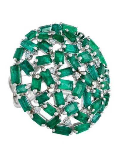 Pre-owned Ring 18k 5.28ctw Emerald & Diamond Cocktail  In Multi