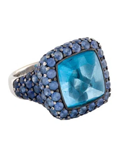 Pre-owned Ring 18k 5.31ctw Sapphire & Topaz Cocktail  In Multi