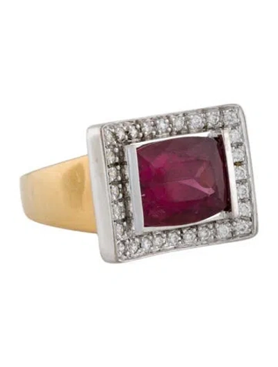 Pre-owned Ring 18k 5.37ct Tourmaline & Diamond Cocktail  In Multi