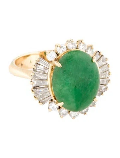 Pre-owned Ring 18k 5.41ct Jadeite & Diamond Cocktail  In Multi