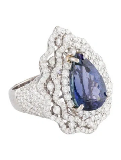 Pre-owned Ring 18k 5.46ctw Tanzanite & Diamond Cocktail  In Multi