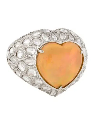 Pre-owned Ring 18k 5.49ct Opal & Diamond Cocktail  In Multi