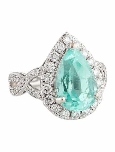 Pre-owned Ring 18k 5.56ct Paraiba Tourmaline & Diamond Cocktail  In Multi