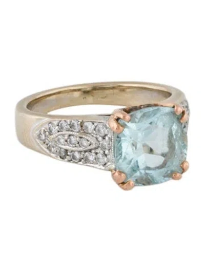 Pre-owned Ring 18k 5.63 Aquamarine & Diamond Cocktail  In Multi