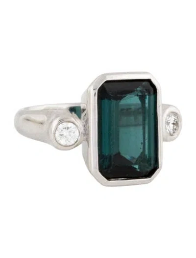 Pre-owned Ring 18k 5.99ct Tourmaline & Diamond Cocktail  In Multi