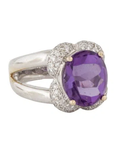 Pre-owned Ring 18k 6.02ct Amethyst & Diamond Cocktail  In Multi