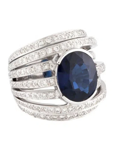 Pre-owned Ring 18k 6.03ct Sapphire & Diamond Cocktail  In Multicolor
