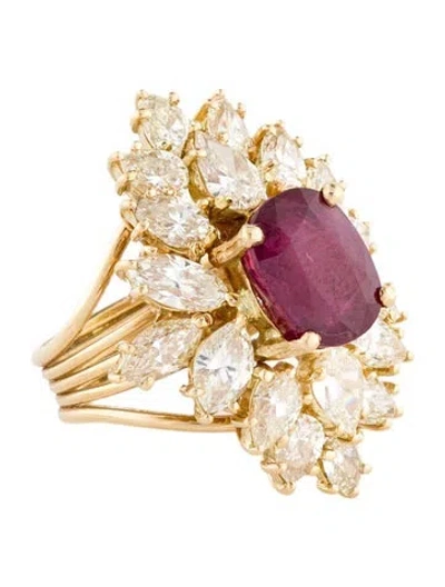 Pre-owned Ring 18k 6.28ct Ruby & Diamond Cocktail  In Multi