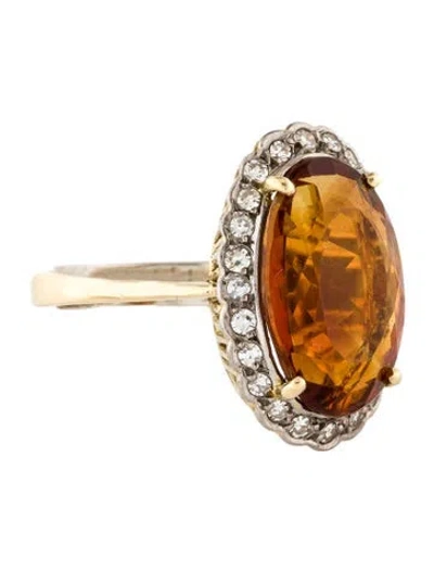 Pre-owned Ring 18k 6.54ct Citrine & Diamond Cocktail  In Multi
