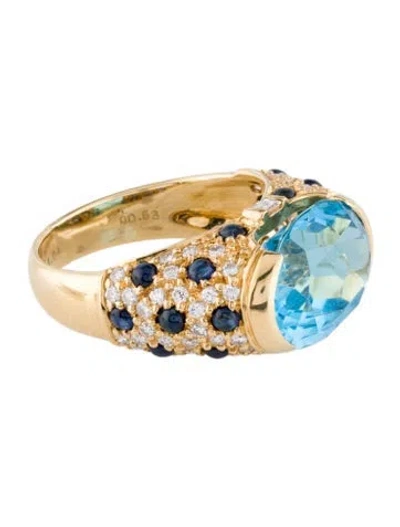 Pre-owned Ring 18k 6.57ct Topaz, Sapphire & Diamond Cocktail  In Multi