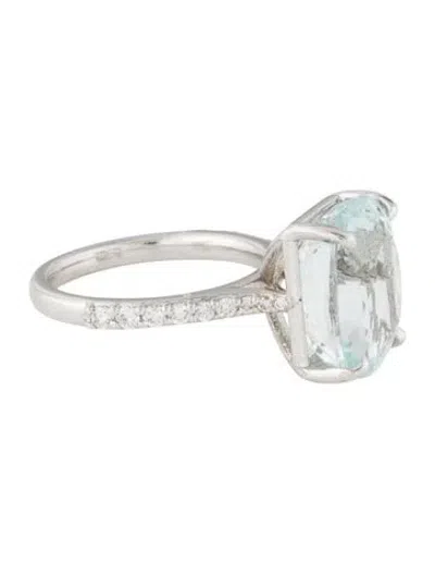 Pre-owned Ring 18k 6.73ct Aquamarine & Diamond Cocktail  In Multi