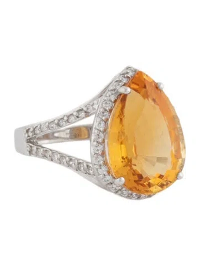 Pre-owned Ring 18k 6.81ct Citrine & Diamond Cocktail  In Multi