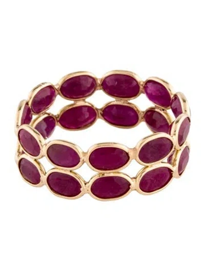 Pre-owned Ring 18k 6.82ctw Ruby Double Row Band In Multi