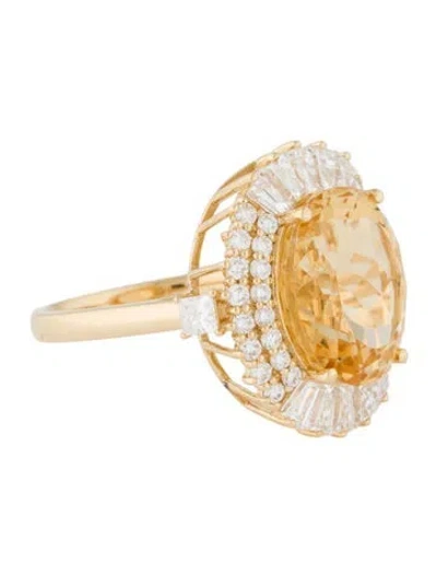Pre-owned Ring 18k 6.89ct Citrine & Lab-grown Diamond Cocktail  In Multi