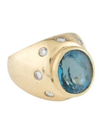 Pre-owned Ring 18k 6.97ct Topaz & Diamond Cocktail  In Multicolor