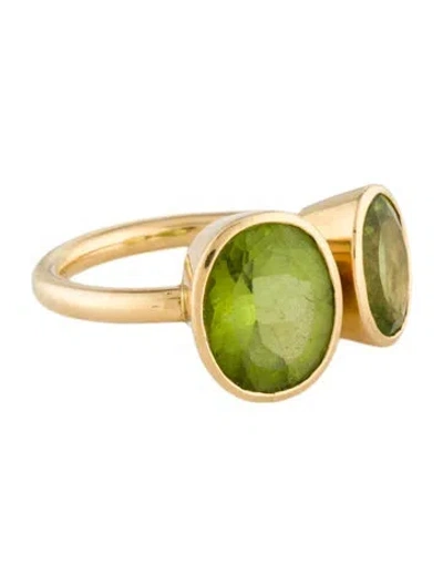 Pre-owned Ring 18k 7.19ctw Peridot Toi Et Moi Cocktail  In Multi