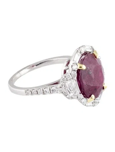 Pre-owned Ring 18k 7.29ct Ruby & Diamond Cocktail  In Multi