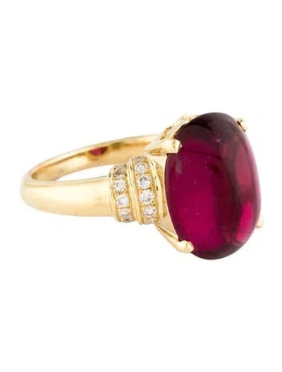 Pre-owned Ring 18k 7.41ct Tourmaline & Diamond Cocktail  In Multi