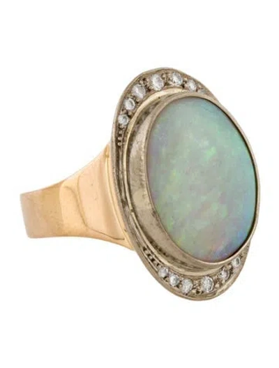 Pre-owned Ring 18k 7.51ctw Opal & Diamond Cocktail  In Multi
