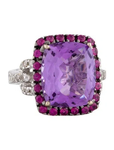Pre-owned Ring 18k 7.65ctw Amethyst, Ruby & Diamond Cocktail  In Multi