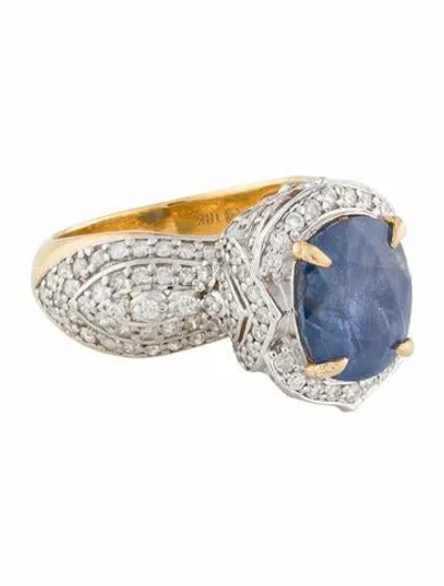 Pre-owned Ring 18k 8.15ct Unheated Burmese Sapphire & Diamond Cocktail  In Multi
