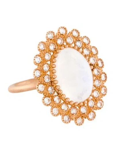 Pre-owned Ring 18k 8.16ct Moonstone & Topaz Cocktail  In Multi