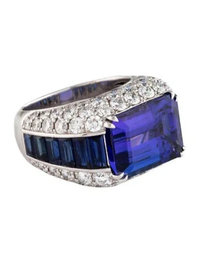 Pre-owned Ring 18k 8.17ct Tanzanite, Sapphire, & Diamond Cocktail  In Multi