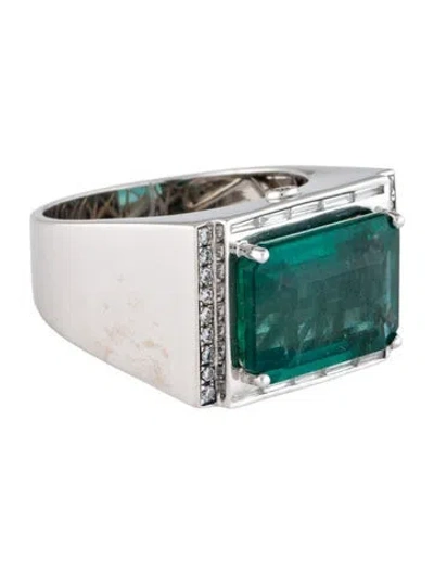 Pre-owned Ring 18k 8.37ct Emerald & Diamond Cocktail  In Multi