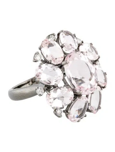 Pre-owned Ring 18k 8.47ctw Morganite & Diamond Cocktail  In Multi