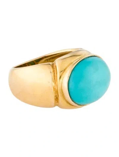 Pre-owned Ring 18k 8.66ct Turquoise Cocktail  In Multi