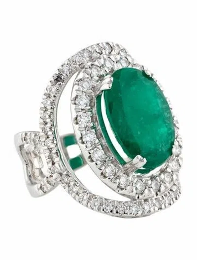 Pre-owned Ring 18k 8.85ct Emerald & Diamond Cocktail  In Multi