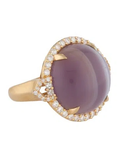 Pre-owned Ring 18k Agate & Diamond Cocktail  In Multi