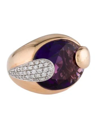 Pre-owned Ring 18k Amethyst & Diamond Cocktail  In Multi