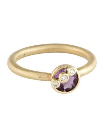 Pre-owned Ring 18k Amethyst & Diamond Cocktail  In Multicolor
