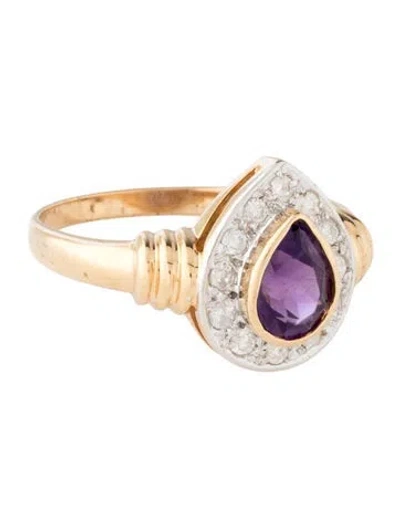 Pre-owned Ring 18k Amethyst & Diamond Cocktail  In Multicolor