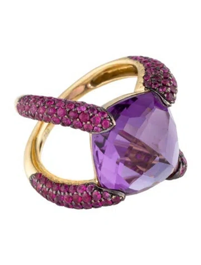 Pre-owned Ring 18k Amethyst & Ruby Cocktail  In Multi