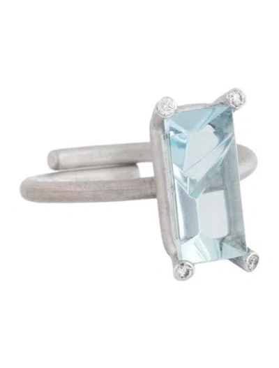 Pre-owned Ring 18k Aquamarine & Diamond Cocktail  In Multi