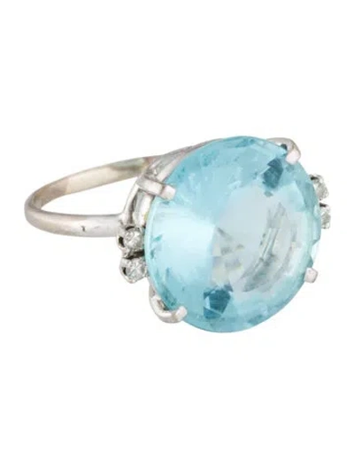 Pre-owned Ring 18k Aquamarine & Diamond Cocktail  In Multi