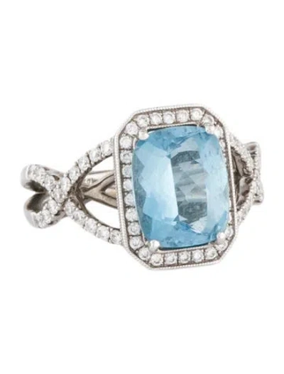 Pre-owned Ring 18k Aquamarine & Diamond Cocktail  In Multi
