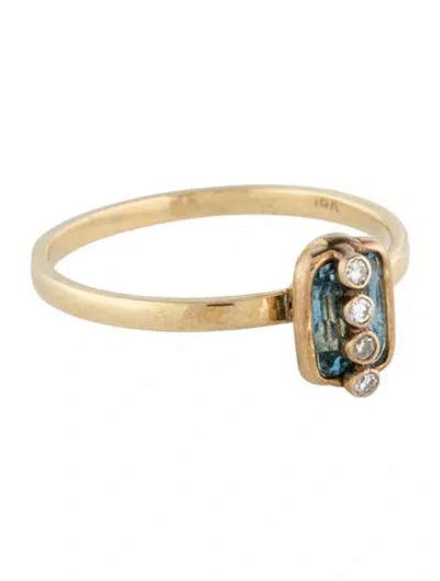 Pre-owned Ring 18k Aquamarine & Diamond Cocktail  In Multicolor