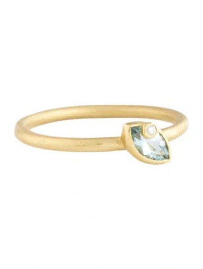 Pre-owned Ring 18k Aquamarine & Diamond Cocktail  In Multicolor