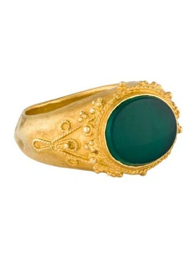 Pre-owned Ring 18k Chalcedony Signet  In Multi
