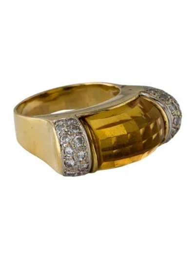 Pre-owned Ring 18k Citrine & Diamond Cocktail  In Multi