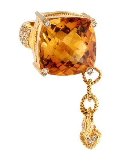 Pre-owned Ring 18k Citrine & Diamond Heart Cocktail  In Multicolor