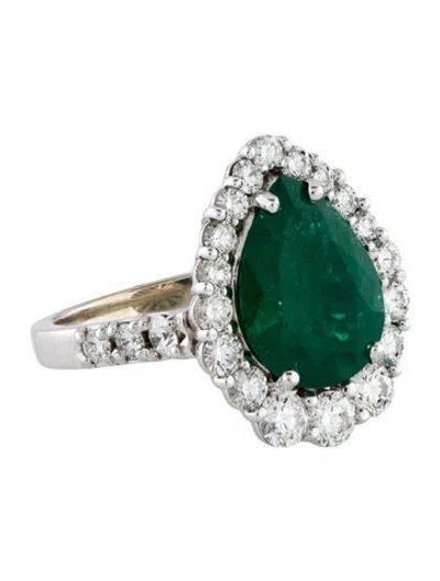 Pre-owned Ring 18k Colombian Emerald & Diamond Cocktail  In Multi