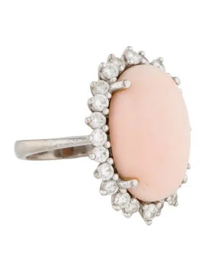 Pre-owned Ring 18k Coral & 1.12ctw Diamond Cocktail  In Pink