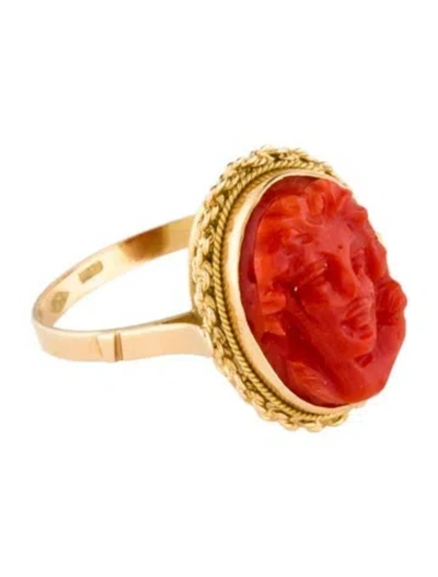 Pre-owned Ring 18k Coral Cameo Cocktail  In Multi