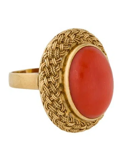 Pre-owned Ring 18k Coral Cocktail  In Orange