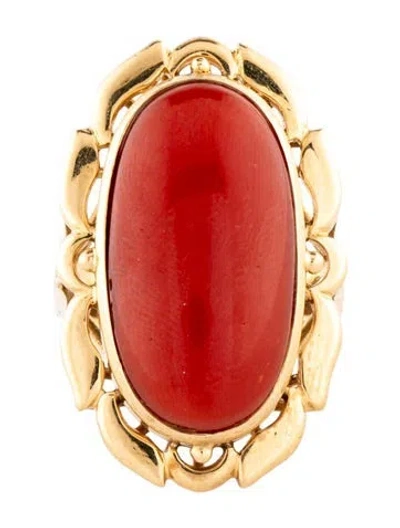 Pre-owned Ring 18k Coral Cocktail  In Red